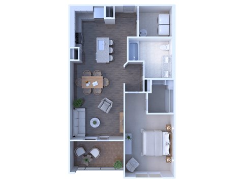Floor plan for 1 bed, 1 bath, 905 sqft